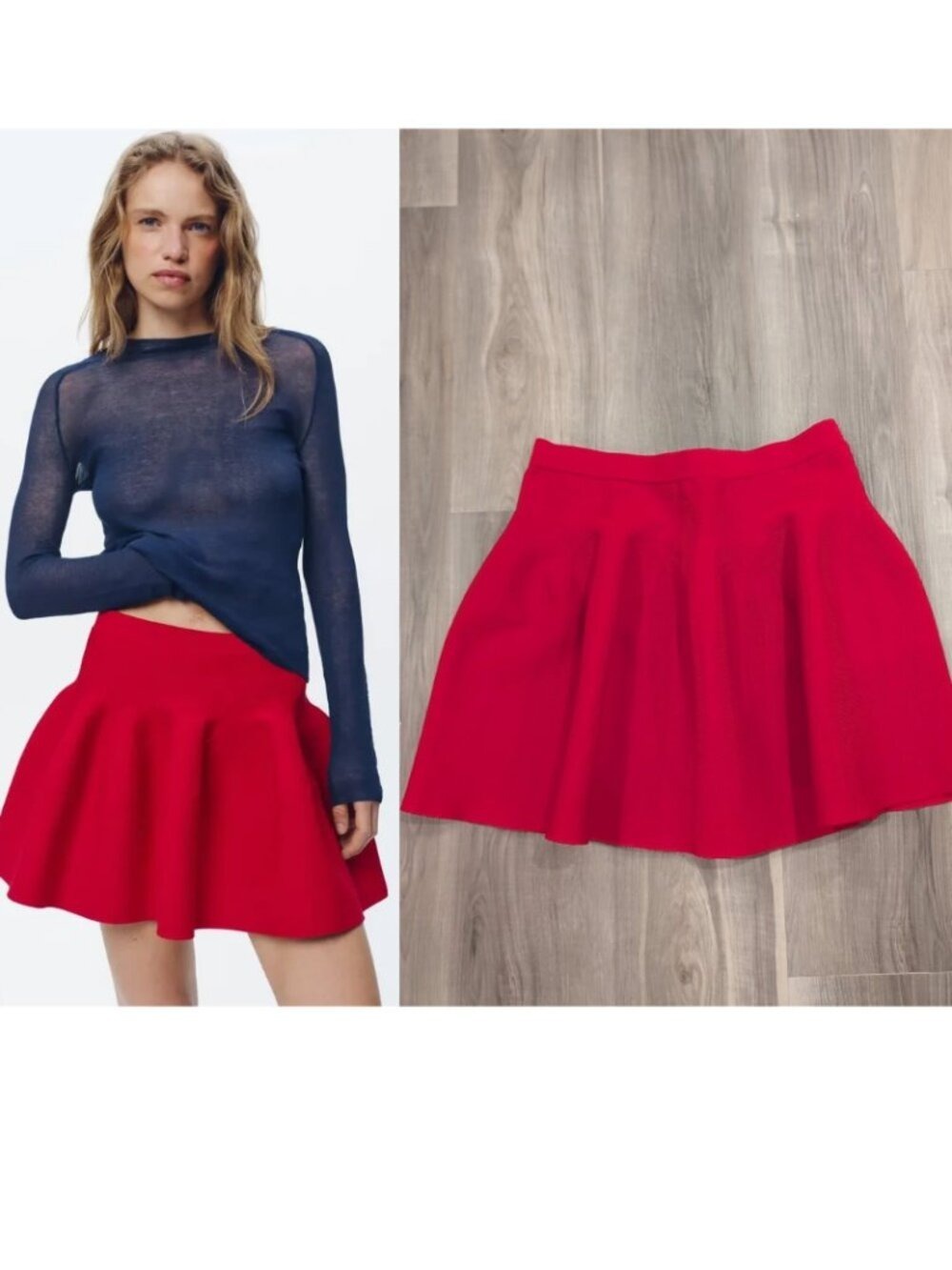 Zara | Flared Heavy Knit Mini Skirt In Red